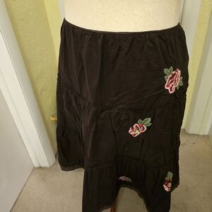 New York & Company Black Skirt with Pink Floral Embroidery